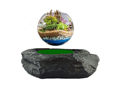 Mini-Jardin en lévitation sur base rocher avec leds – BABYLONIA