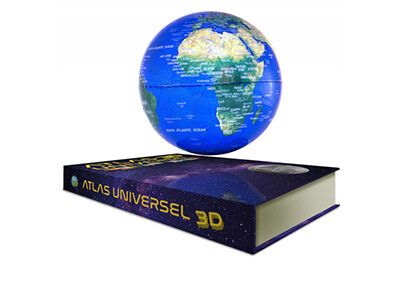 Globe terrestre en lévitation sur base Atlas 3D GEOLITE